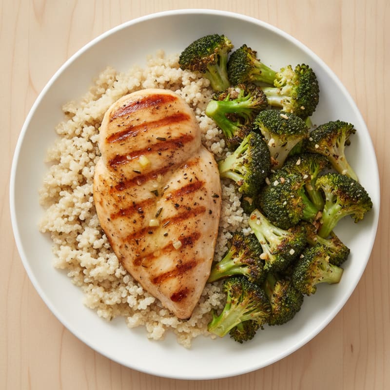 Grilled Chicken Breast with Roasted Broccoli and Quinoa