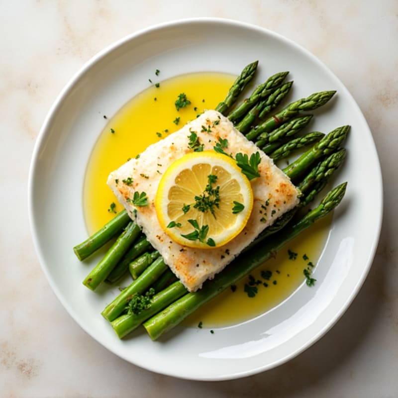 Lemon Herb Baked Cod with Steamed Asparagus