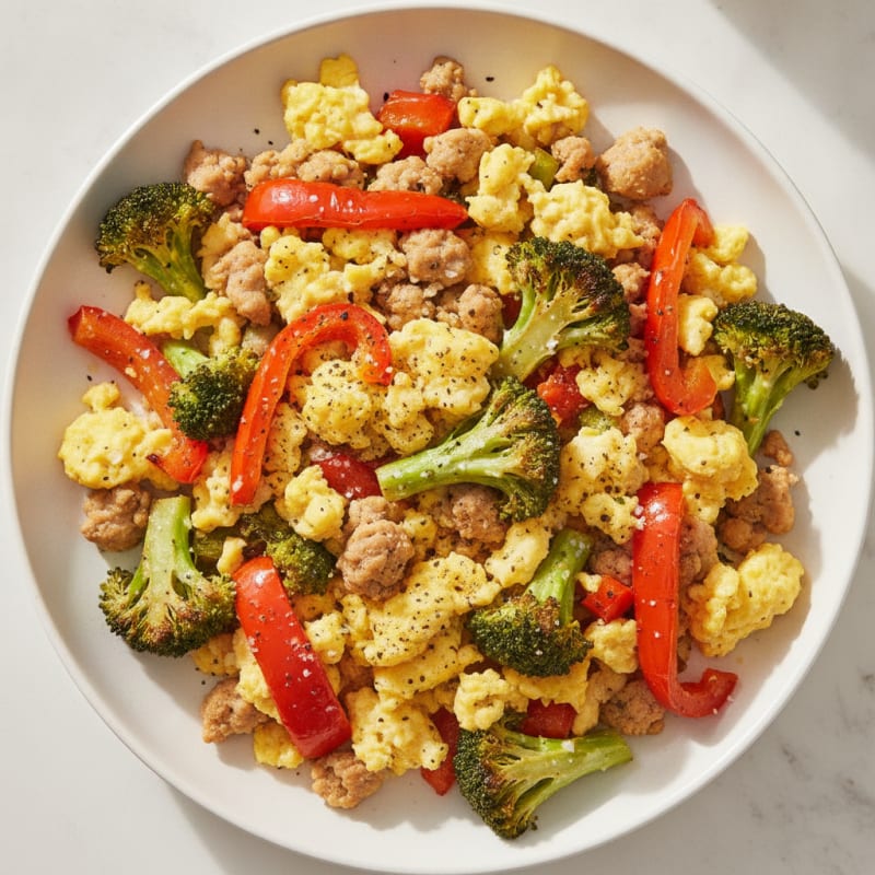 Hearty Scrambled Eggs with Roasted Vegetables