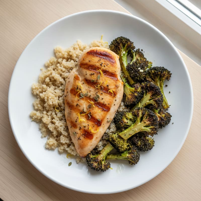 Grilled Chicken Breast with Quinoa and Roasted Broccoli