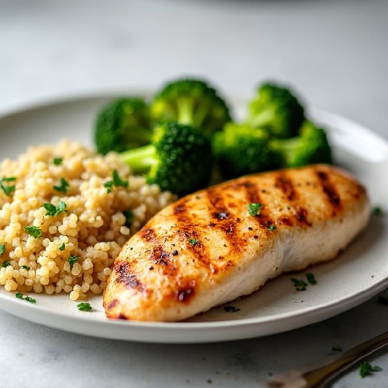Grilled Chicken Breast with Quinoa and Roasted Broccoli