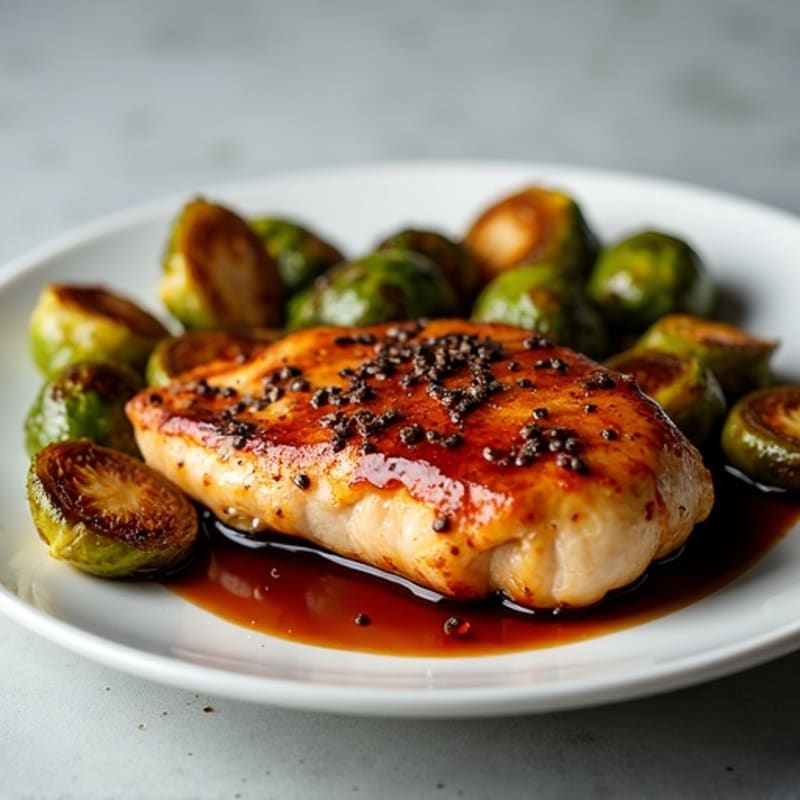 Balsamic Glazed Chicken with Crispy Roasted Brussels Sprouts