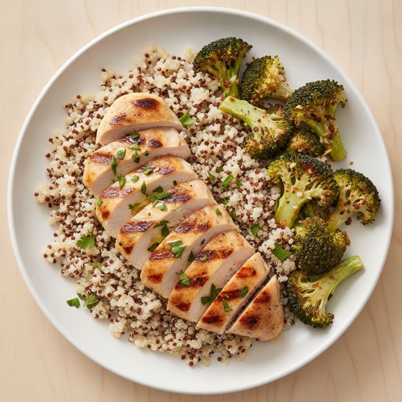 Grilled Chicken Breast with Quinoa and Roasted Broccoli