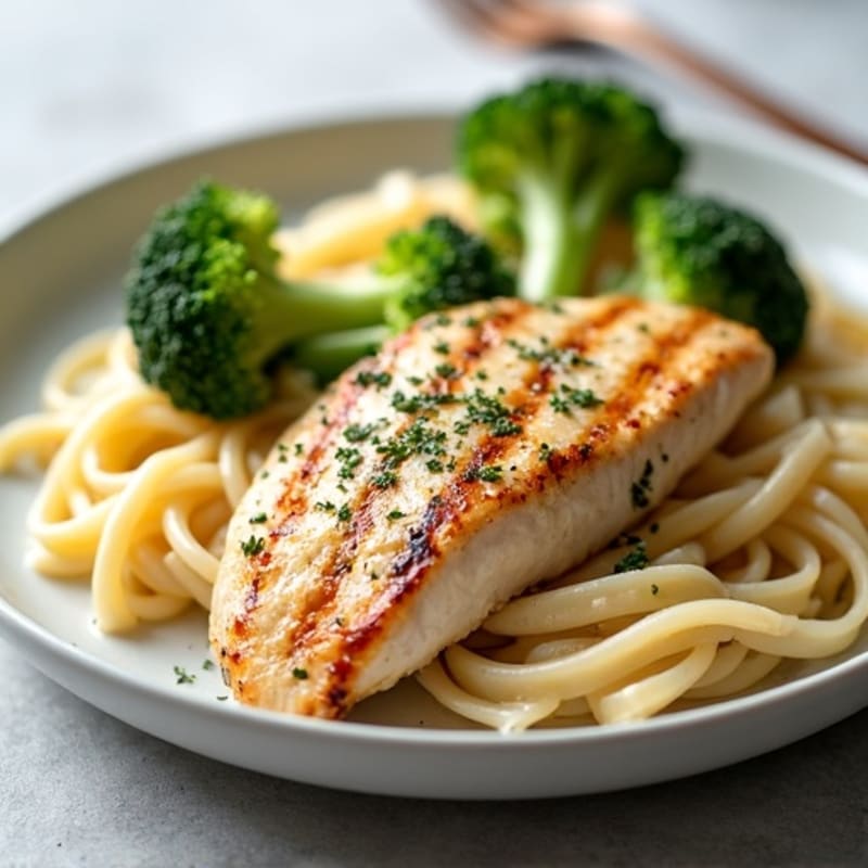 Creamy Chicken Alfredo with Roasted Broccoli