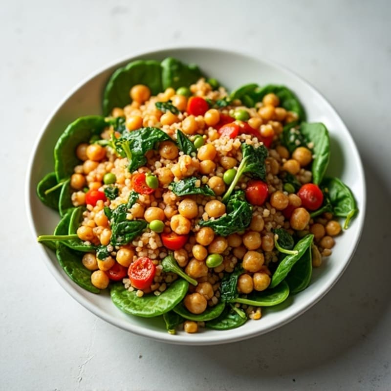 Lentil and Chickpea Protein Stir-Fry with Quinoa and Leafy Greens
