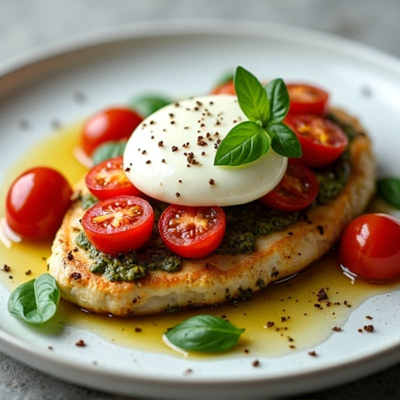 Pesto Chicken with Fresh Mozzarella and Roasted Cherry Tomatoes