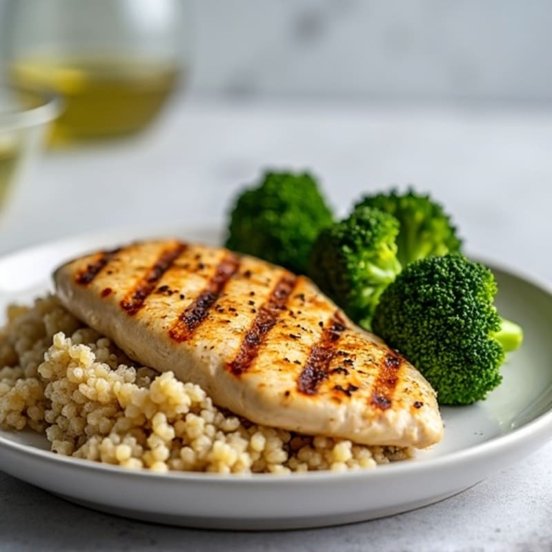 Grilled Chicken Breast with Quinoa and Roasted Broccoli