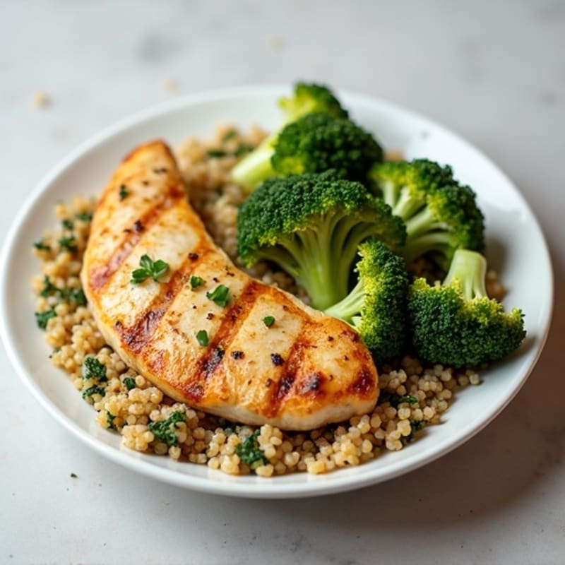 Grilled Chicken Breast with Quinoa and Roasted Broccoli