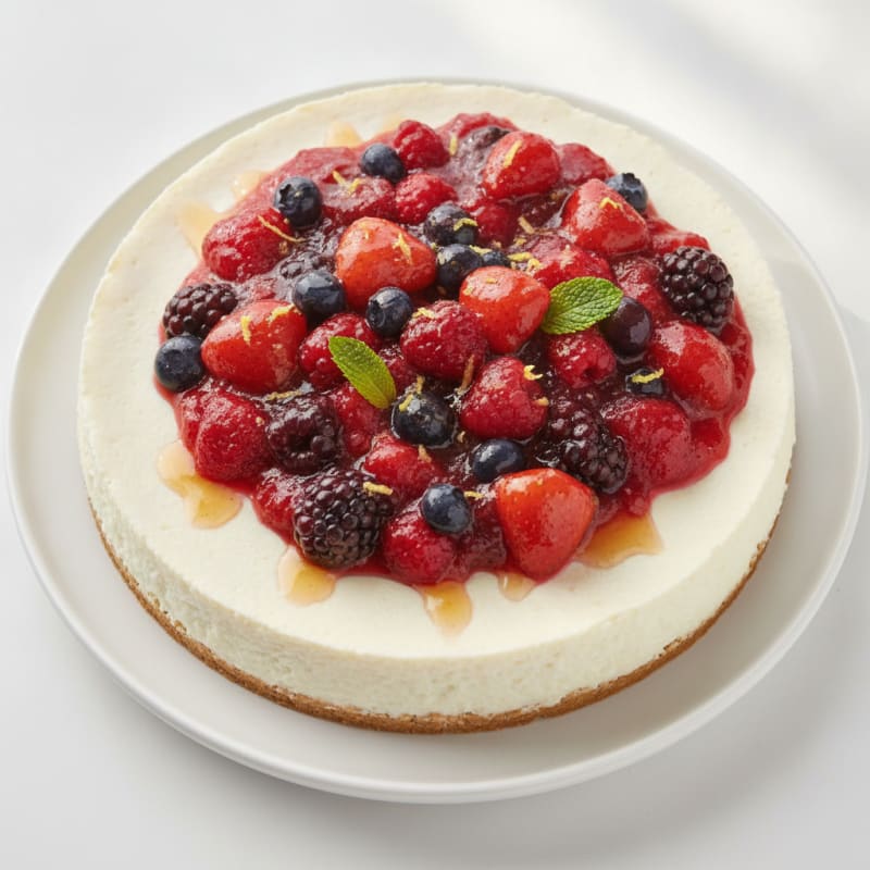 Greek Yogurt Protein Cheesecake with Mixed Berries