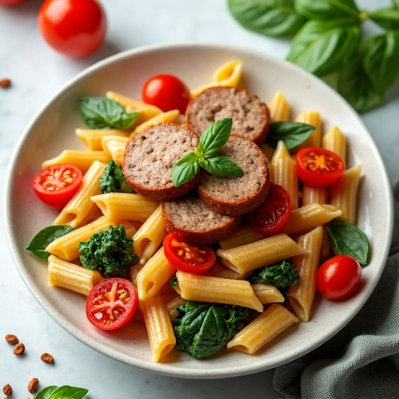 Lean Turkey Sausage Pasta with Zesty Tomato and Greens