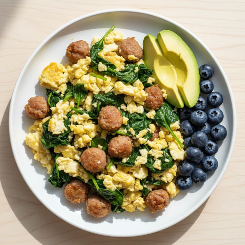 Egg White and Turkey Sausage Scramble with Spinach