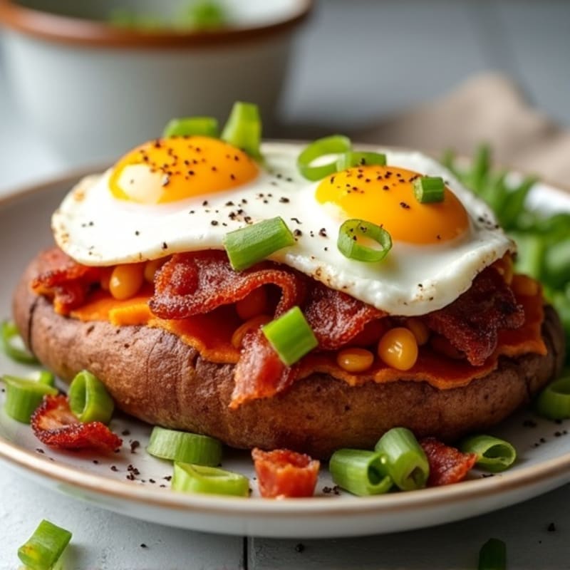 Crispy Loaded Sweet Potato with Turkey Bacon