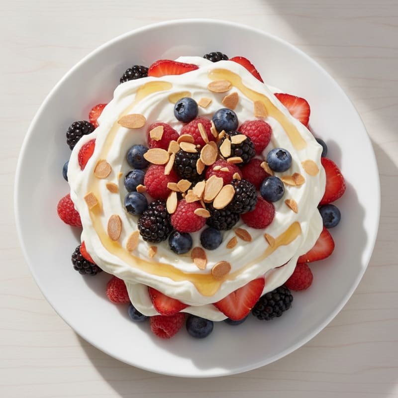Greek Yogurt Protein Parfait with Mixed Berries and Almonds