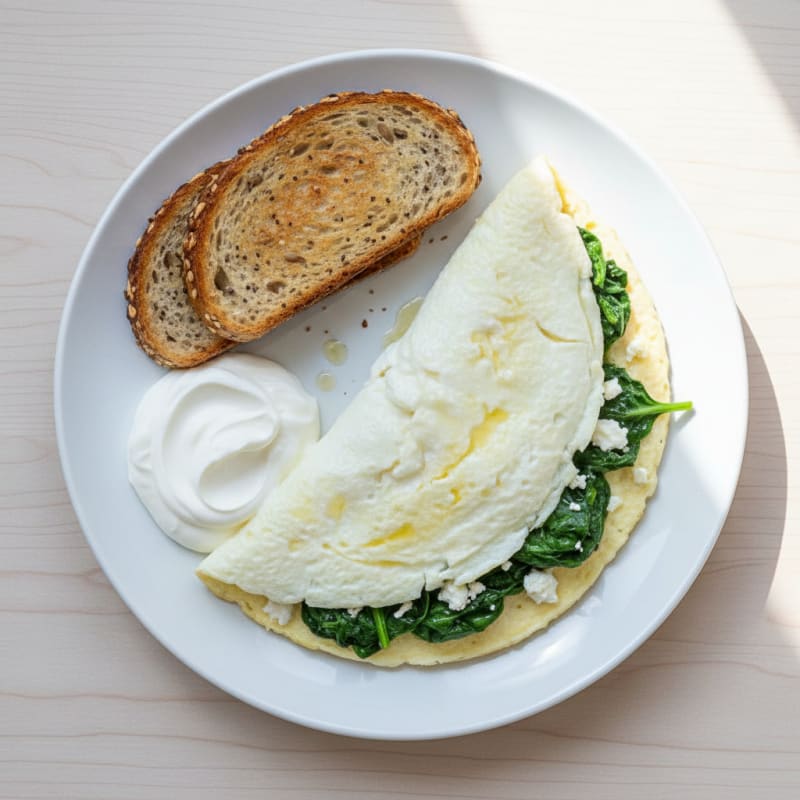 Egg White and Spinach Omelette with Greek Yoghurt and Seeded Toast