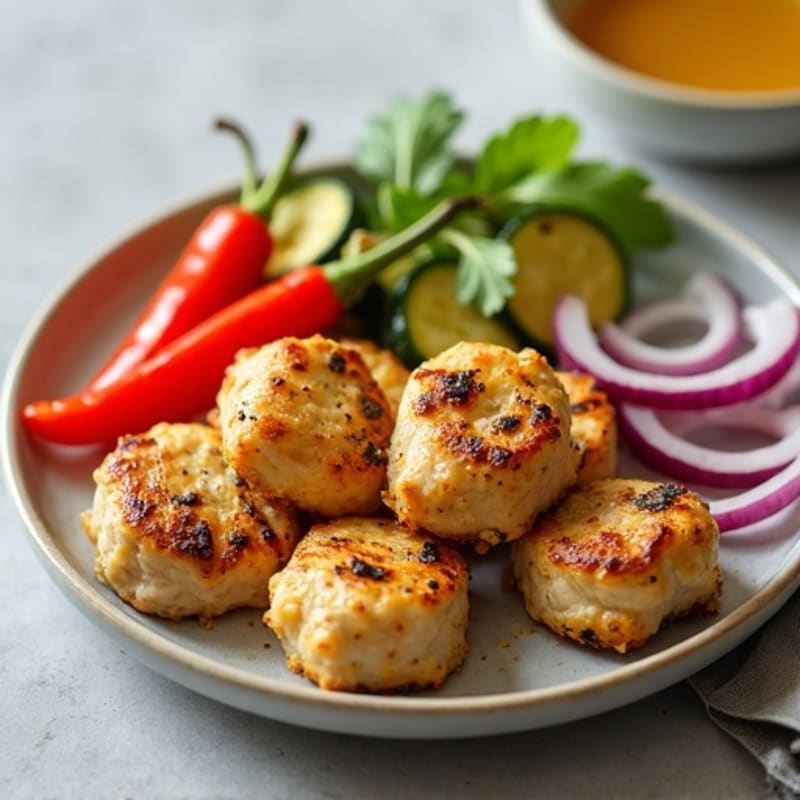 Honey-Garlic Grilled Chicken Bites with Charred Vegetables
