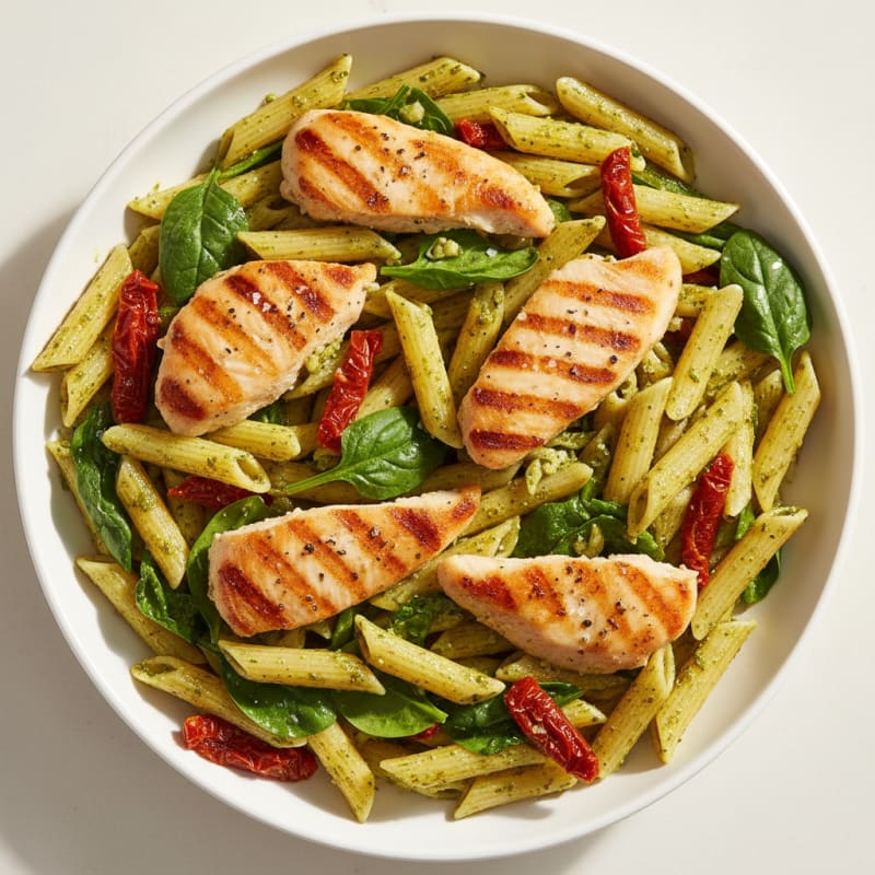 Pesto Chicken Pasta with Sun-Dried Tomatoes