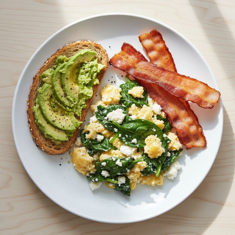 Cottage Cheese Scramble with Spinach and Turkey Bacon