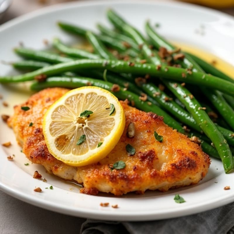 Crispy Lemon Garlic Chicken with Roasted Green Beans