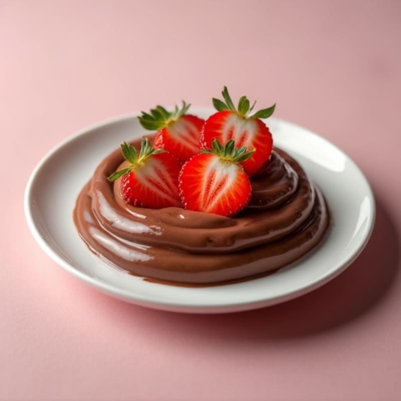 Silky Chocolate Protein Pudding with Sliced Strawberries