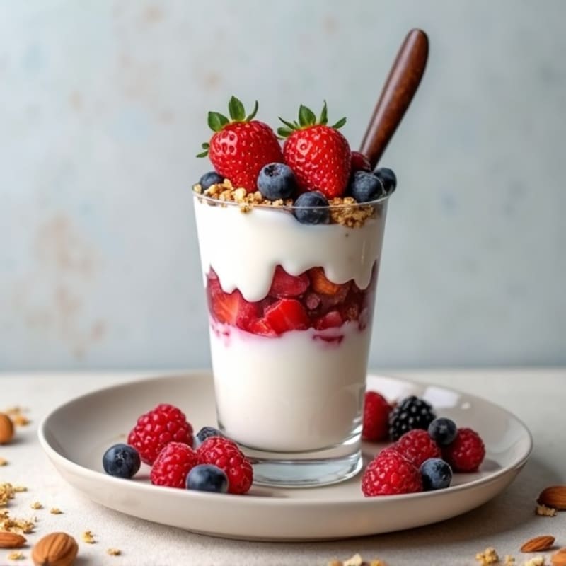 Creamy Greek Yogurt Parfait with Mixed Berries and Almonds
