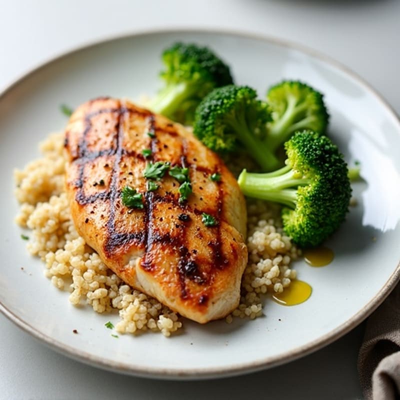 Grilled Chicken Breast with Quinoa and Steamed Broccoli