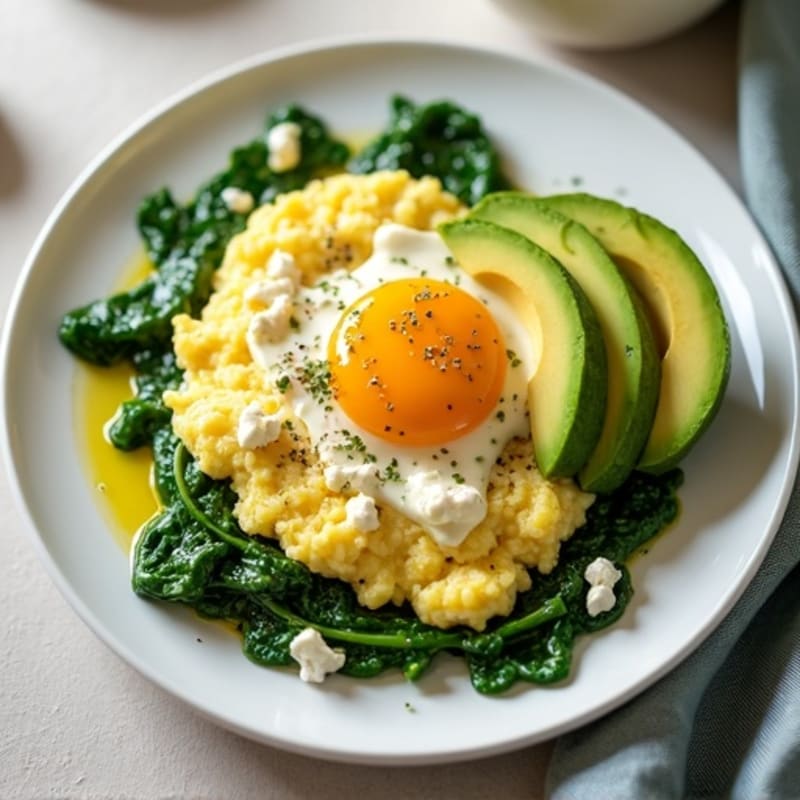 Egg White and Cottage Cheese Scramble with Sautéed Spinach