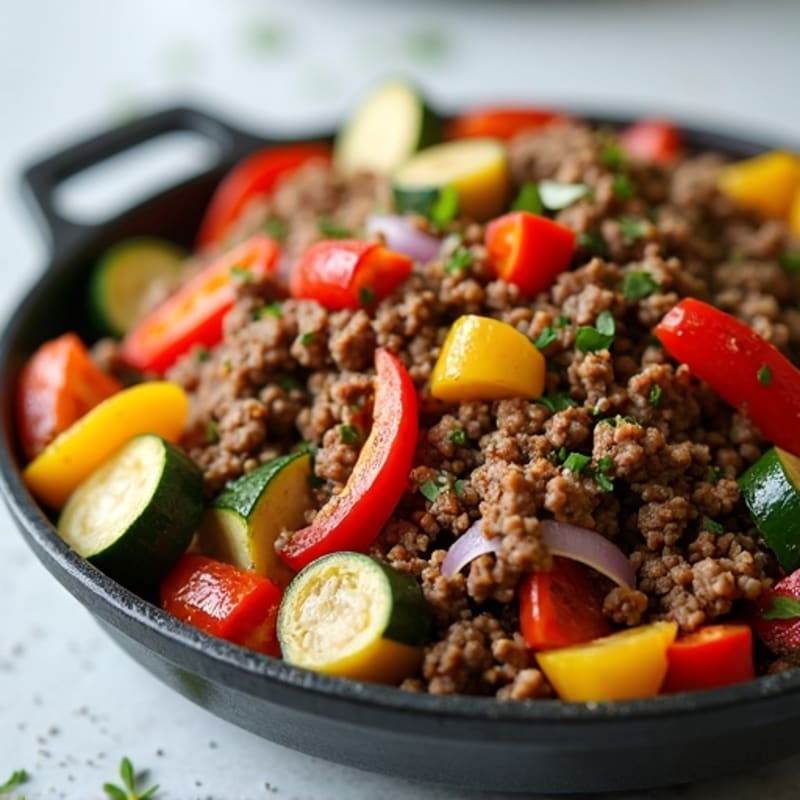 Herb-Seasoned Lean Ground Beef Skillet with Roasted Vegetables