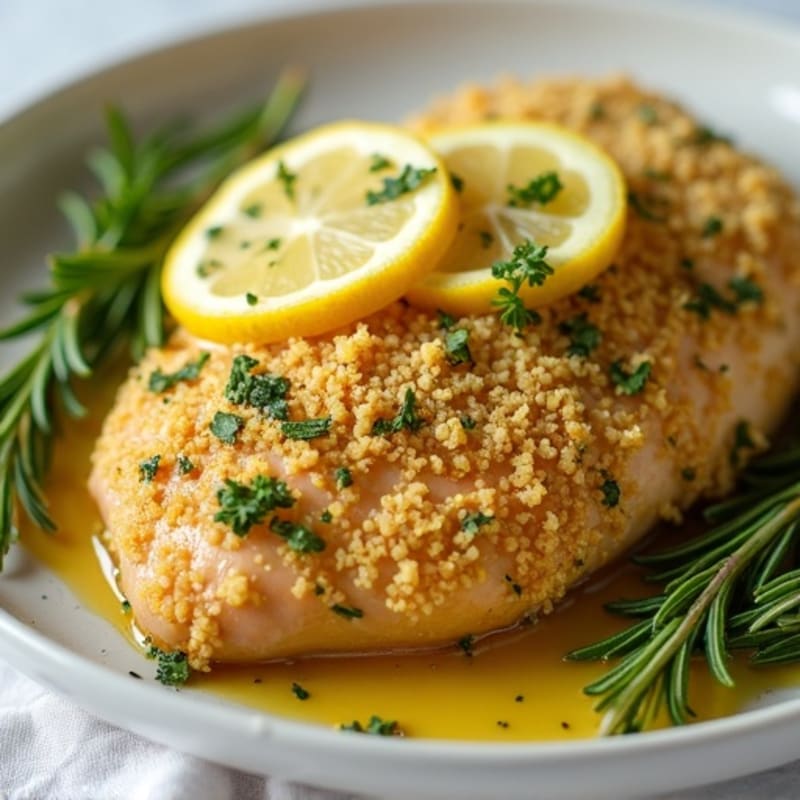 Herb-Crusted Pan Seared Chicken with Lemon Garlic Sauce