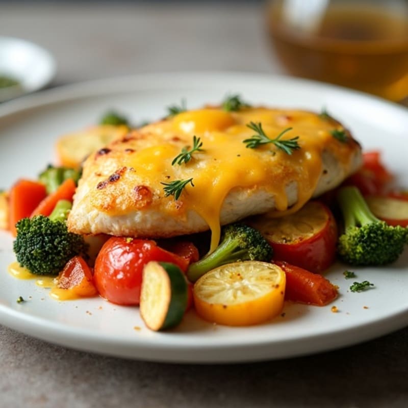 Cheesy Chicken and Roasted Vegetable Bake