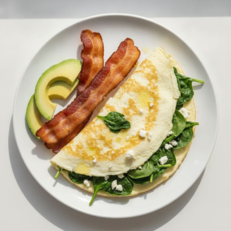 Egg White Spinach Omelette with Turkey Bacon
