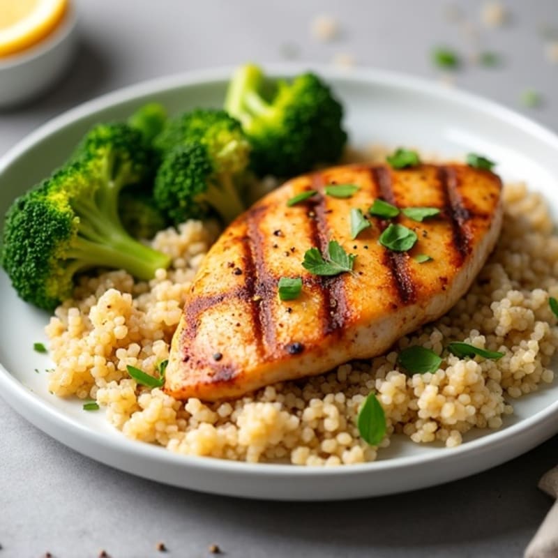 Grilled Chicken Breast with Quinoa and Roasted Broccoli