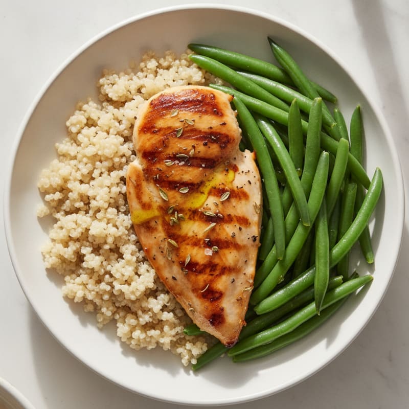 Grilled Chicken Breast with Steamed Green Beans and Quinoa