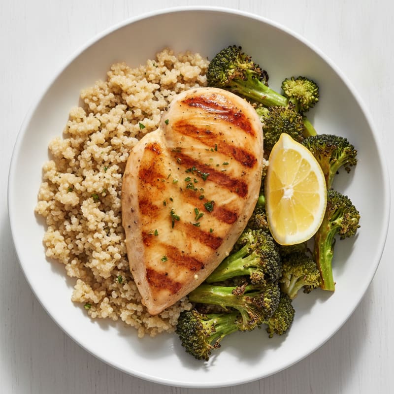 Grilled Chicken Breast with Quinoa and Roasted Broccoli