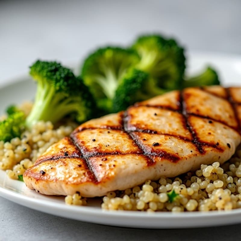 Grilled Chicken Breast with Roasted Broccoli and Quinoa