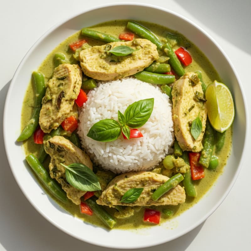 Green Curry Chicken with Coconut Rice