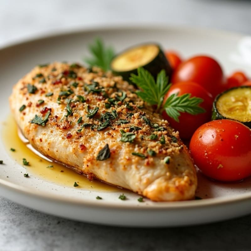 Herb-Crusted Pan Seared Chicken with Roasted Vegetables