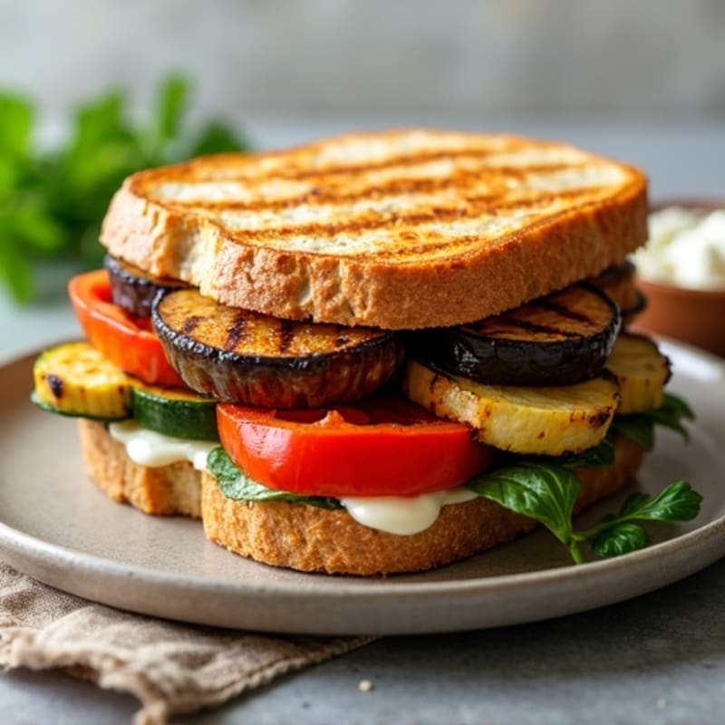 Crispy Grilled Roasted Vegetable Panini with Marinated Tofu