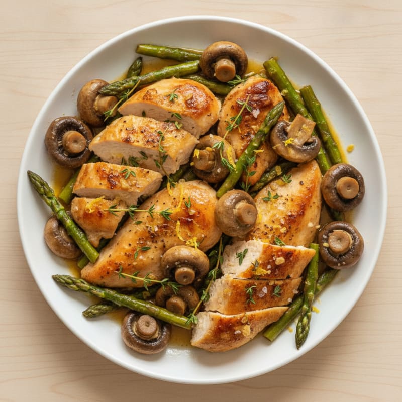 Garlic Butter Roasted Mushrooms and Chicken with Herbs