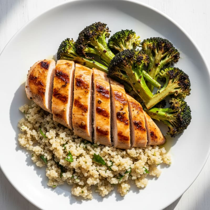 Grilled Chicken Breast with Quinoa and Roasted Broccoli
