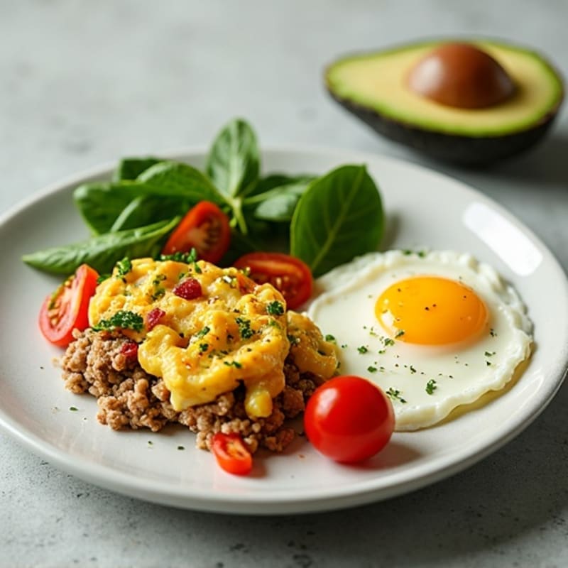 Ground Turkey Egg Scramble with Spinach and Tomatoes