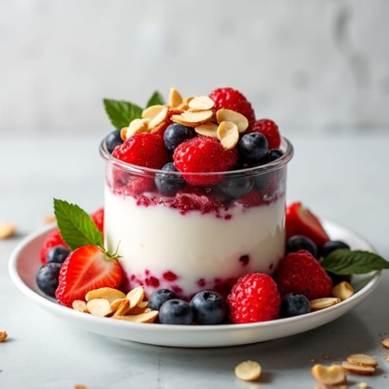 Greek Yogurt Protein Parfait with Mixed Berries and Almonds