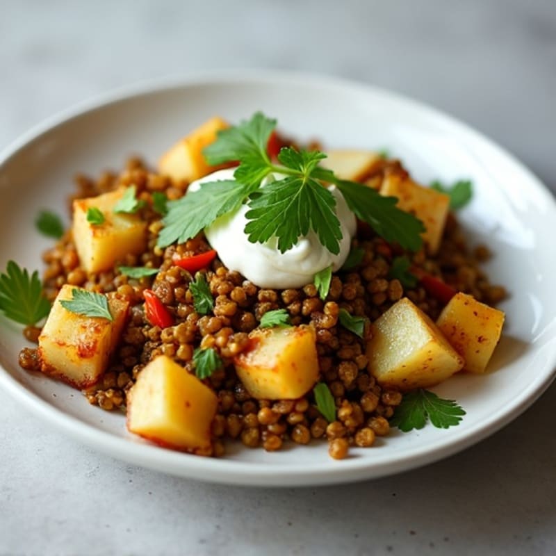 Crispy Spiced Lentil and Potato Bake with Fresh Cilantro Chutney