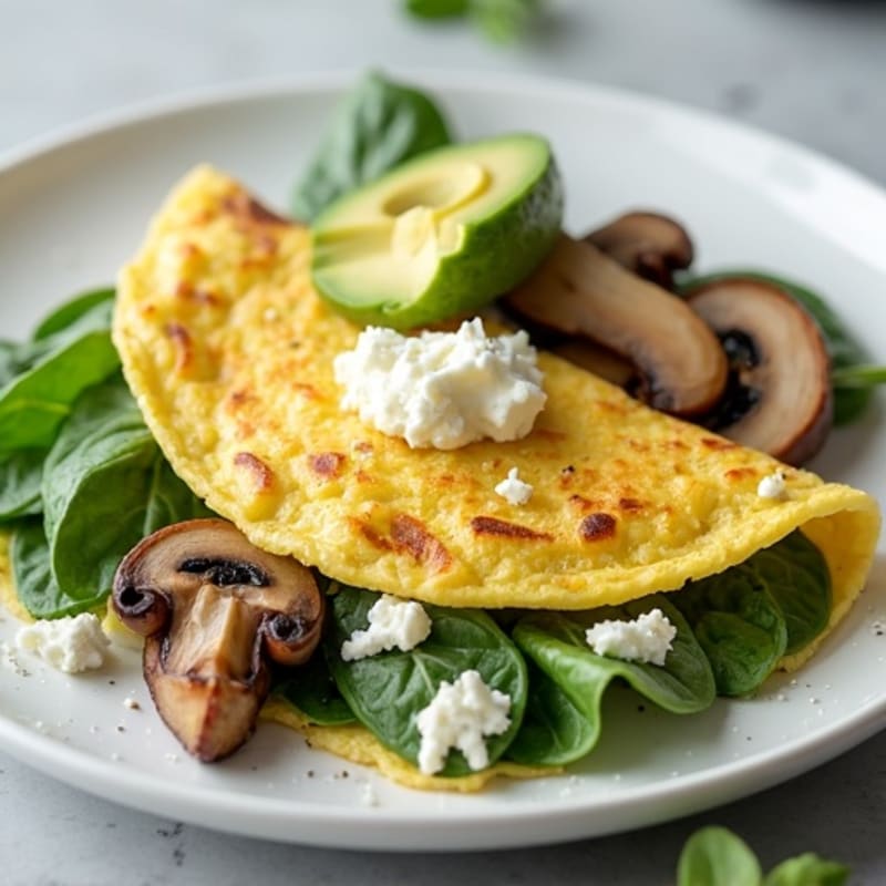 Egg White Spinach Omelette with Cottage Cheese and Sautéed Mushrooms