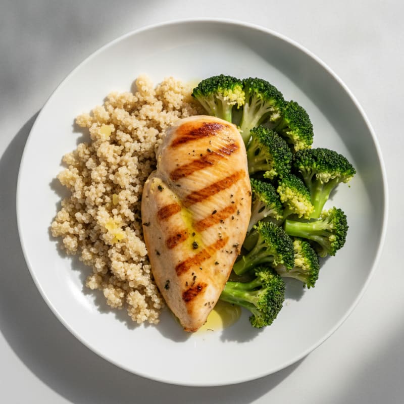 Grilled Chicken Breast with Quinoa and Steamed Broccoli