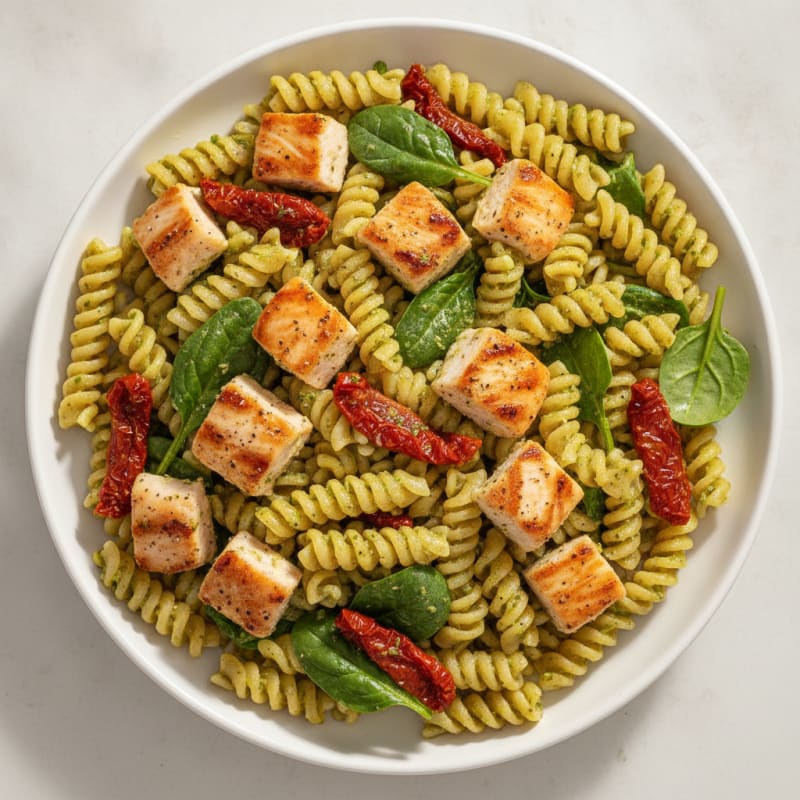 Pesto Chicken Pasta with Sun-Dried Tomatoes