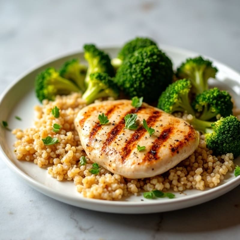 Grilled Chicken Breast with Quinoa and Roasted Broccoli