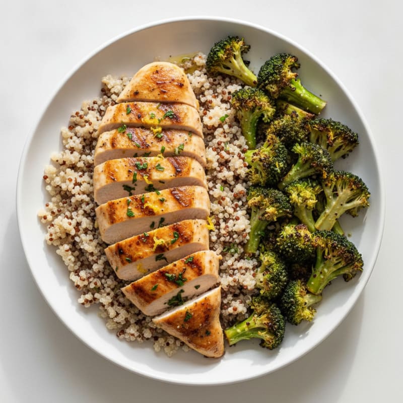 Grilled Chicken Breast with Quinoa and Roasted Broccoli