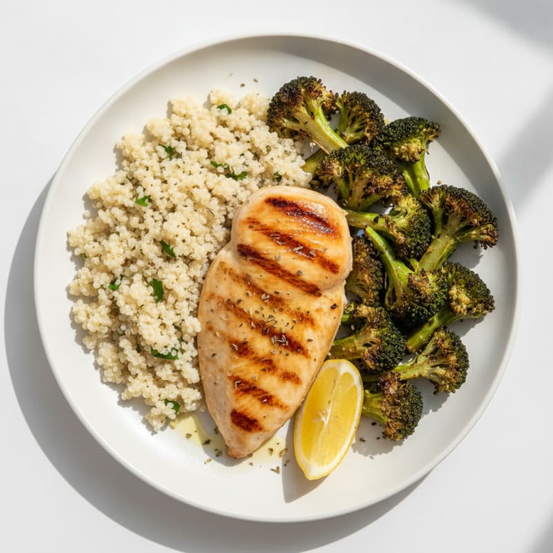 Grilled Chicken Breast with Quinoa and Roasted Broccoli