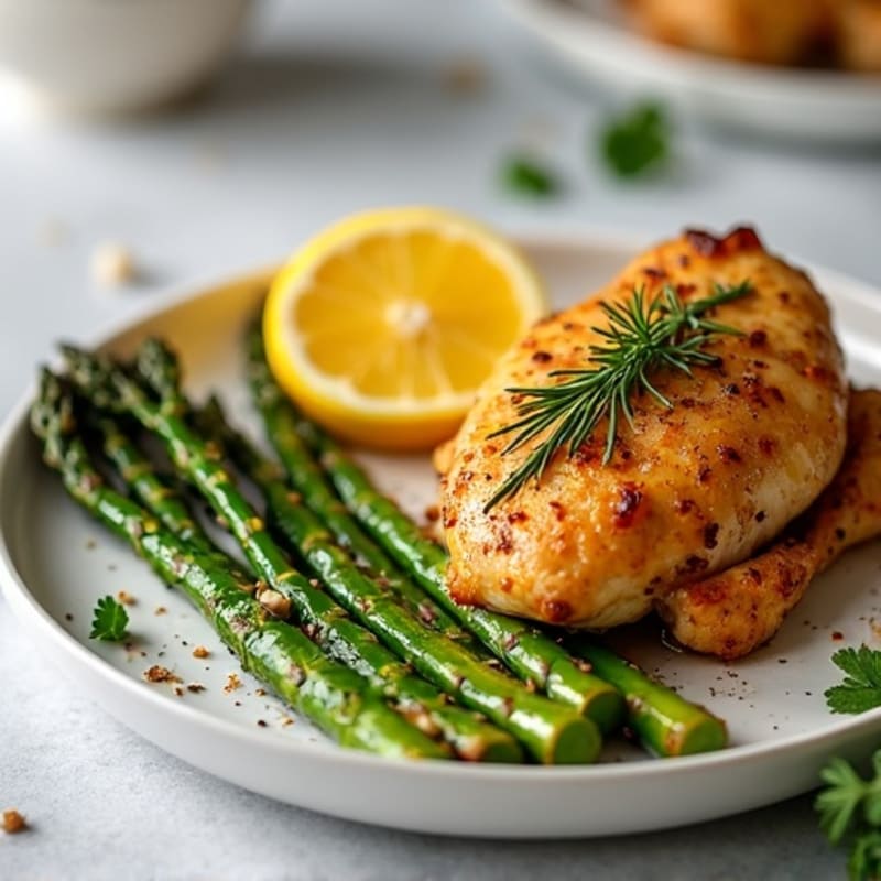 Crispy Lemon Herb Roasted Chicken with Roasted Asparagus