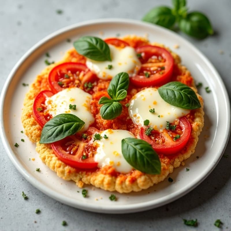 Crispy Cauliflower Crust Pizza with Fresh Tomato, Basil, and Melted Mozzarella